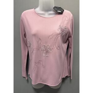 Vtg Rochelle Top Womens S Pink Floral Embroidered Embellished Long Sleeve New